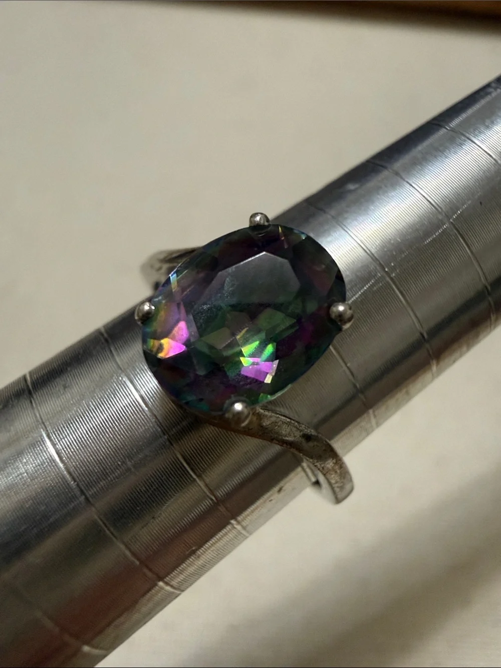 Sterling Silver 925 Mystic Topaz Oval Solitaire Ring in Iridescent size 6 - Picture 6 of 12